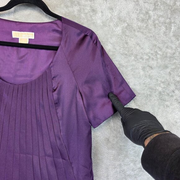 Michael Kors Shirt Womens Size 10 Purple Pleated Short Sleeve Tunic Dressy Top - Picture 4 of 13